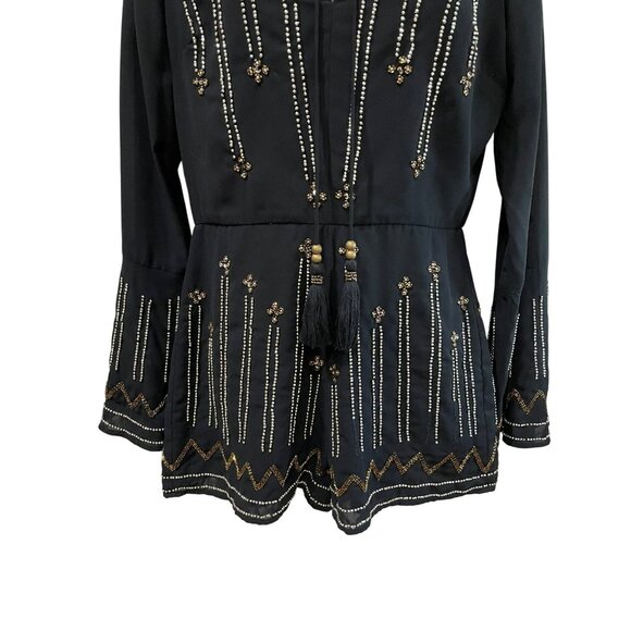 Ale By Alessandra X Revolve Edite Embellished Black Romper W/ Long Sleeves & Bea - Picture 4 of 11